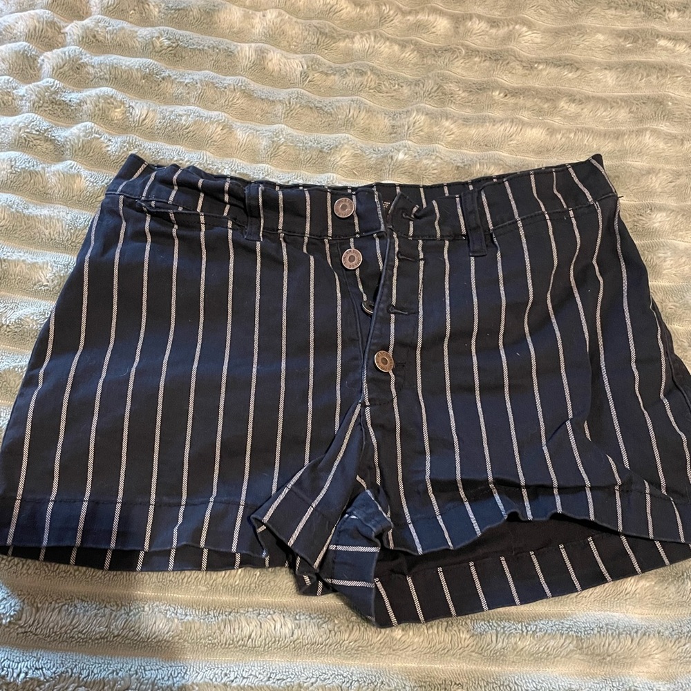 Sincerely Jules Navy Striped High Waist Shorts